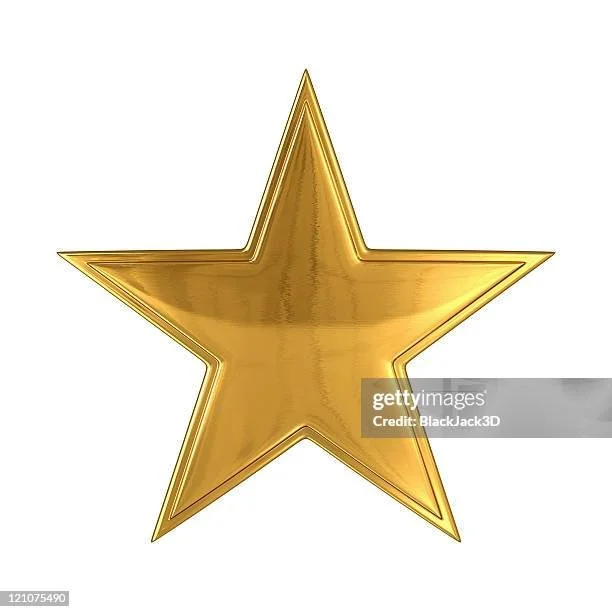 Gold star trophy with a metallic finish on a white background.