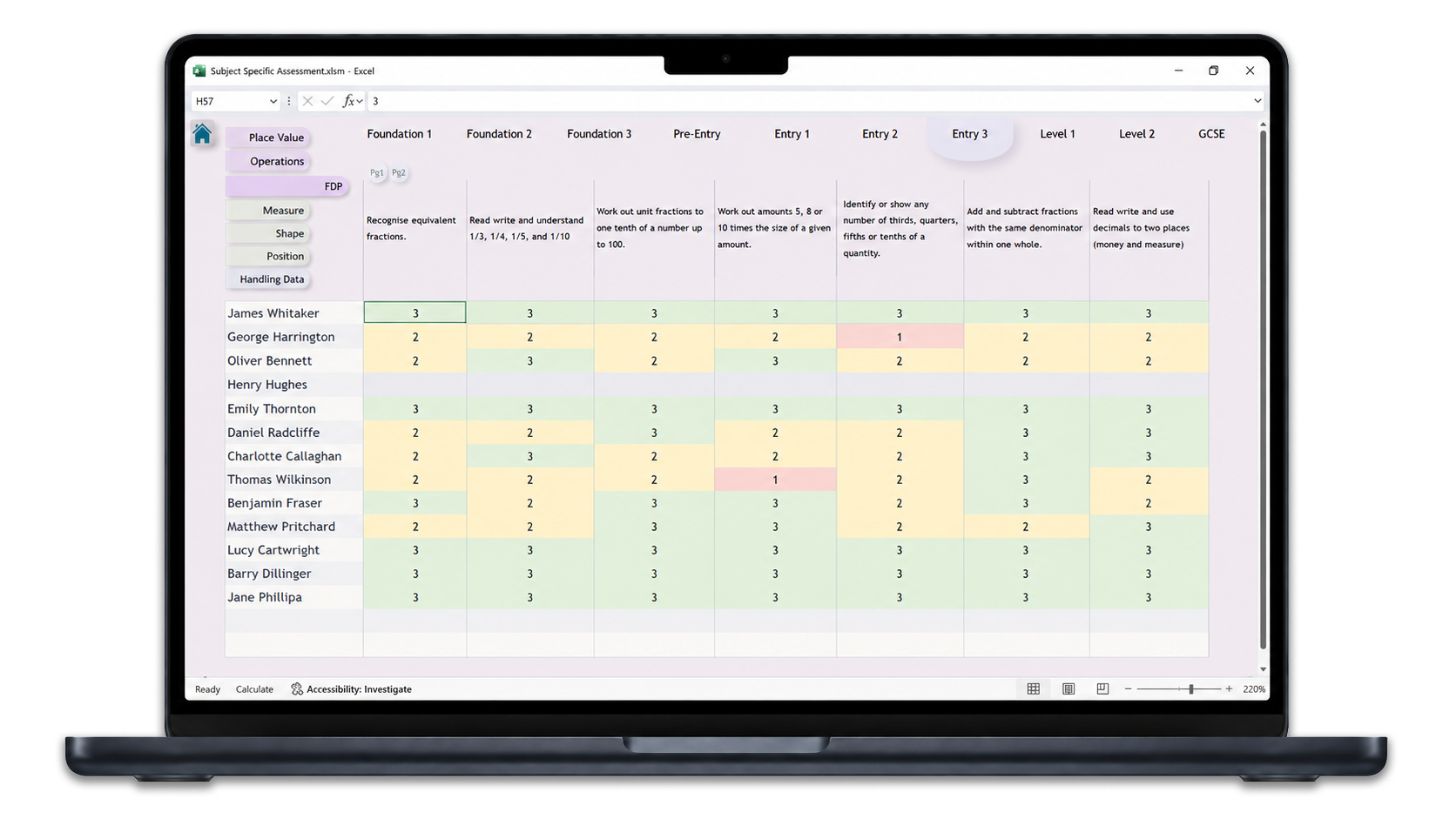 Laptop mock-up showing an Excel-based SEND Workflow Studio assessment system.