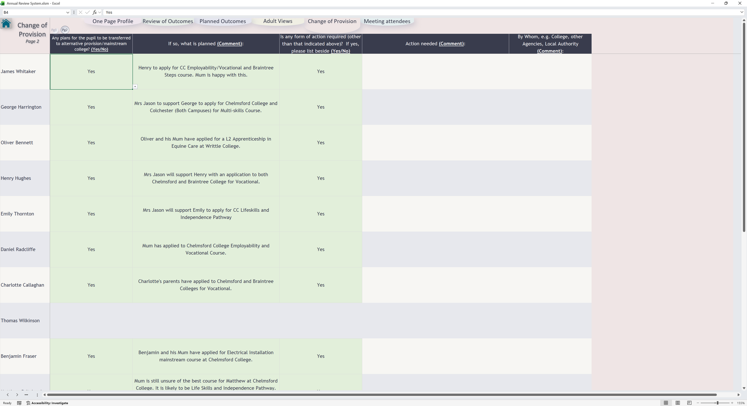 Annual Review Change Provision screenshot