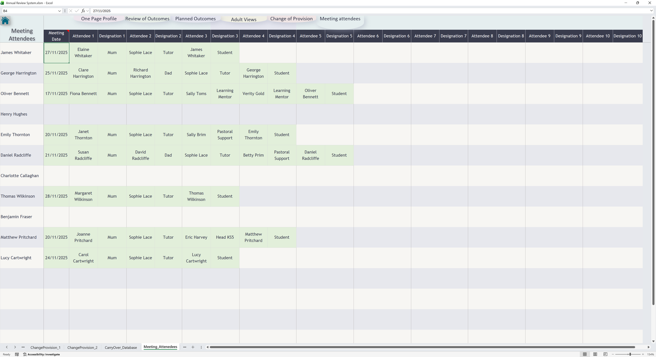 Annual Review Meeting Attendees screenshot