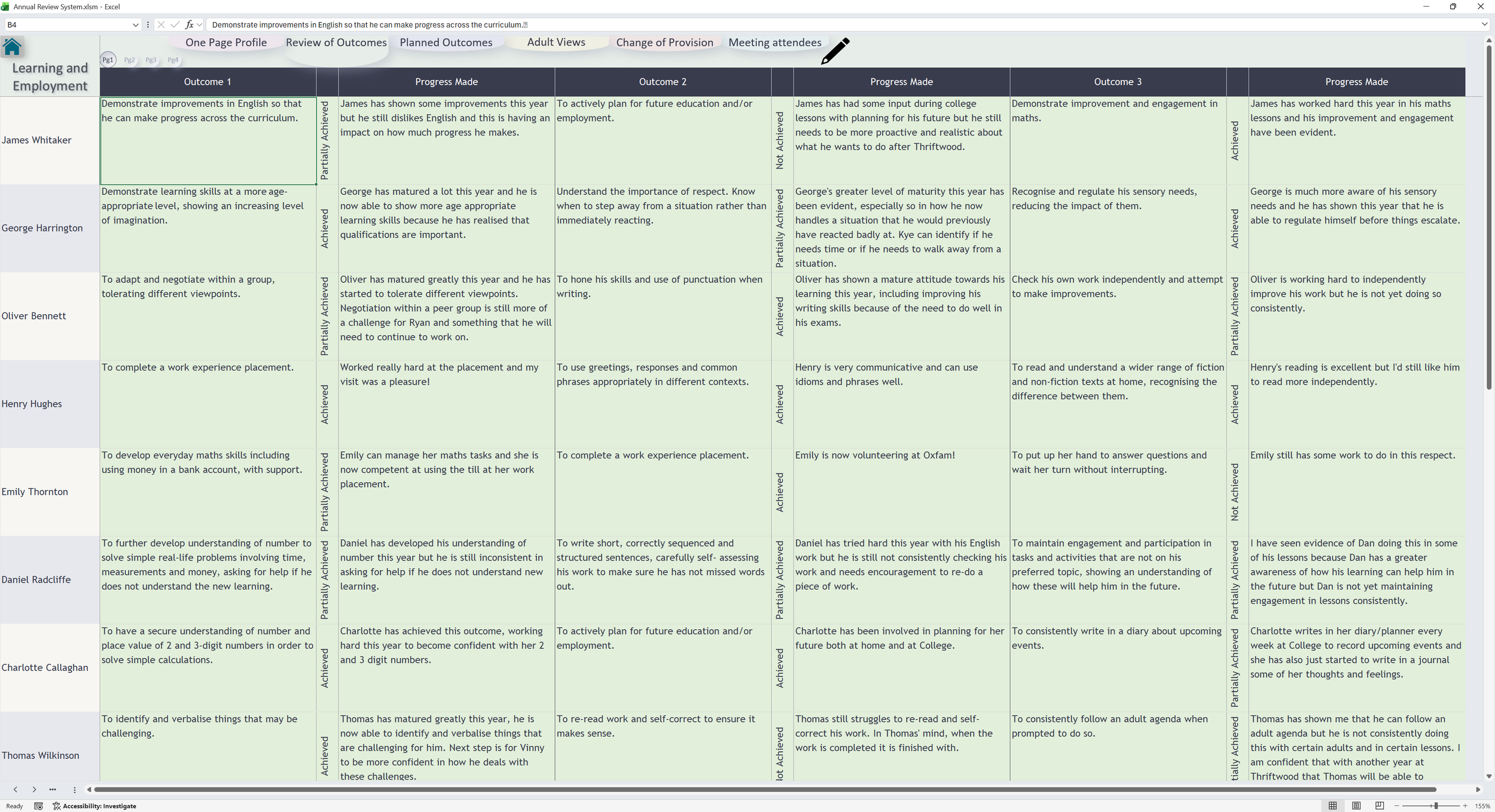 Annual Review Review of Outcomes screenshot