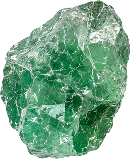 A large, rough green mineral or gemstone with white veining.