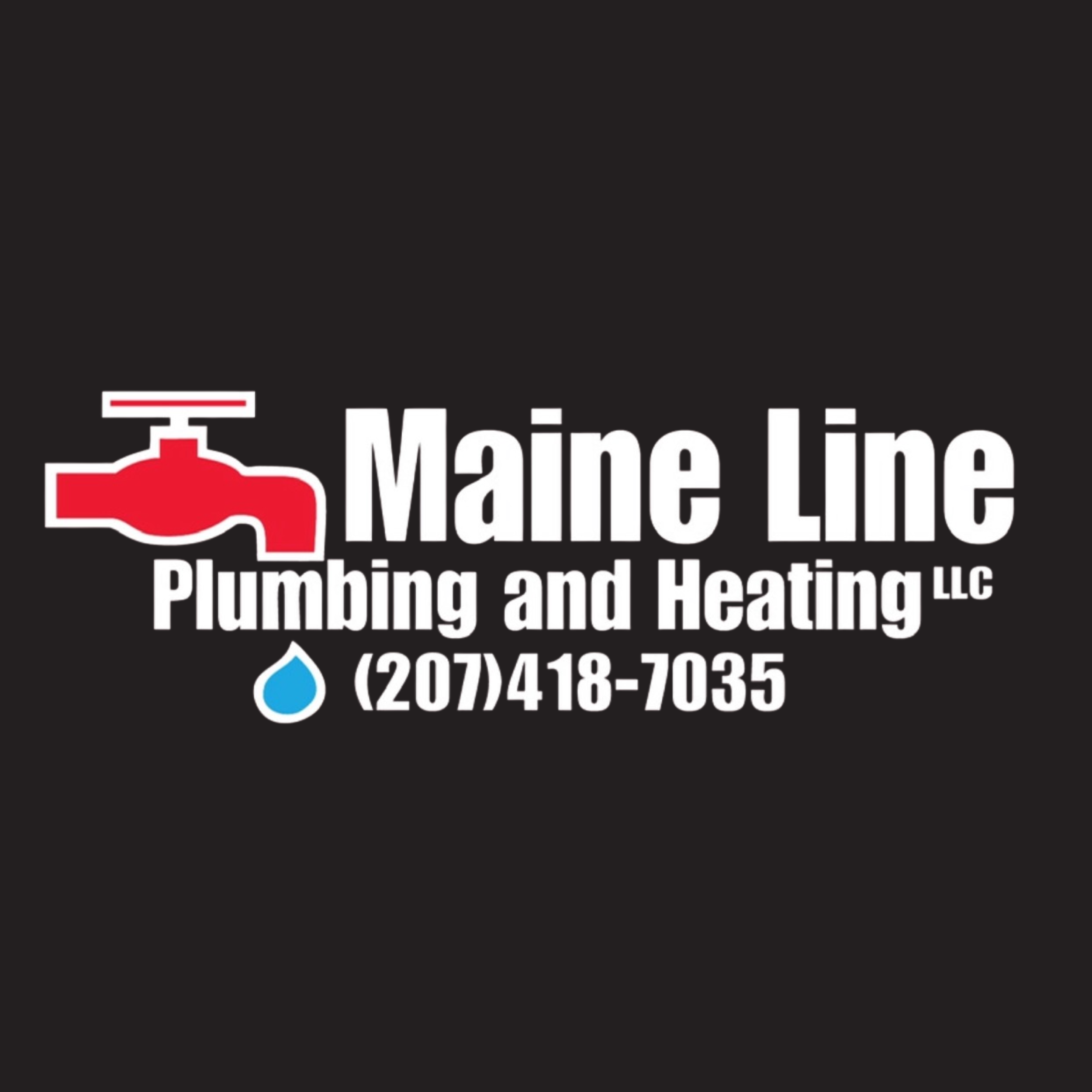 Logo of Maine Line Plumbing and Heating LLC featuring a red pipe wrench icon and contact information. Plumbing, heating, Maine