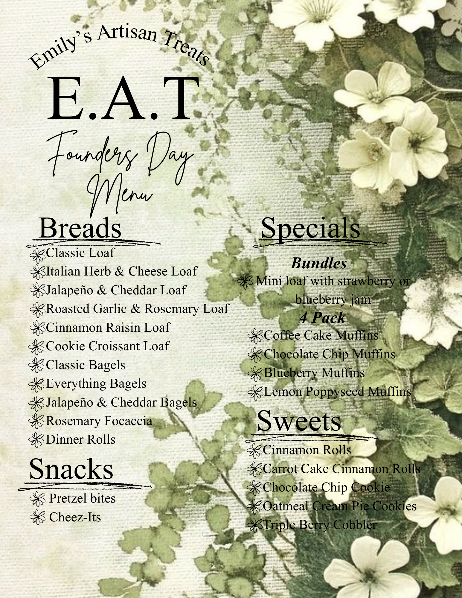 Founders Day Menu
