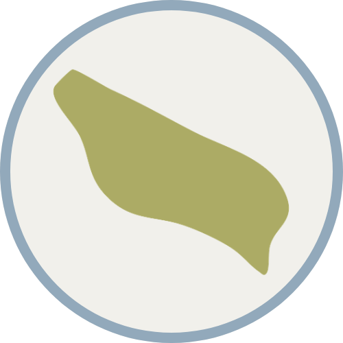 An icon with a green island icon representing Canaan with a light background and a blue and gray circular border.