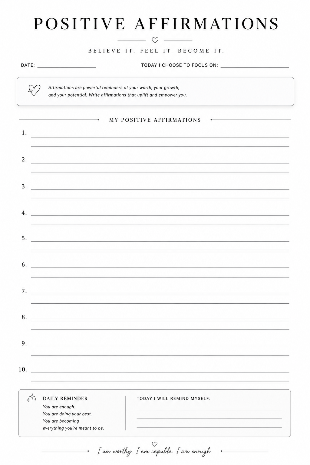 Positive affirmations page