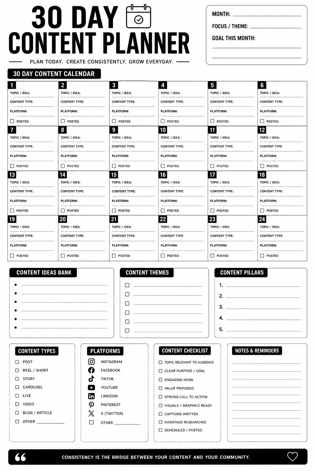 30 day content planner