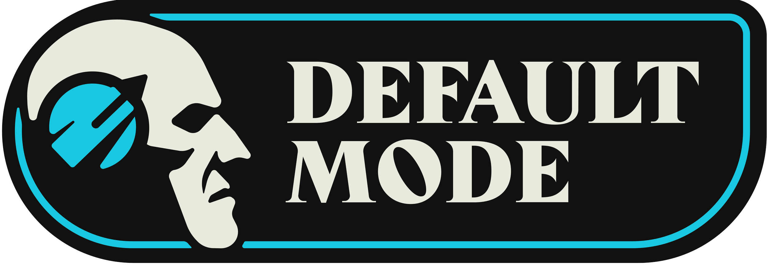 Default Mode logo - A head with an intensity dial cranked to maximum next to the logotype "Default Mode"