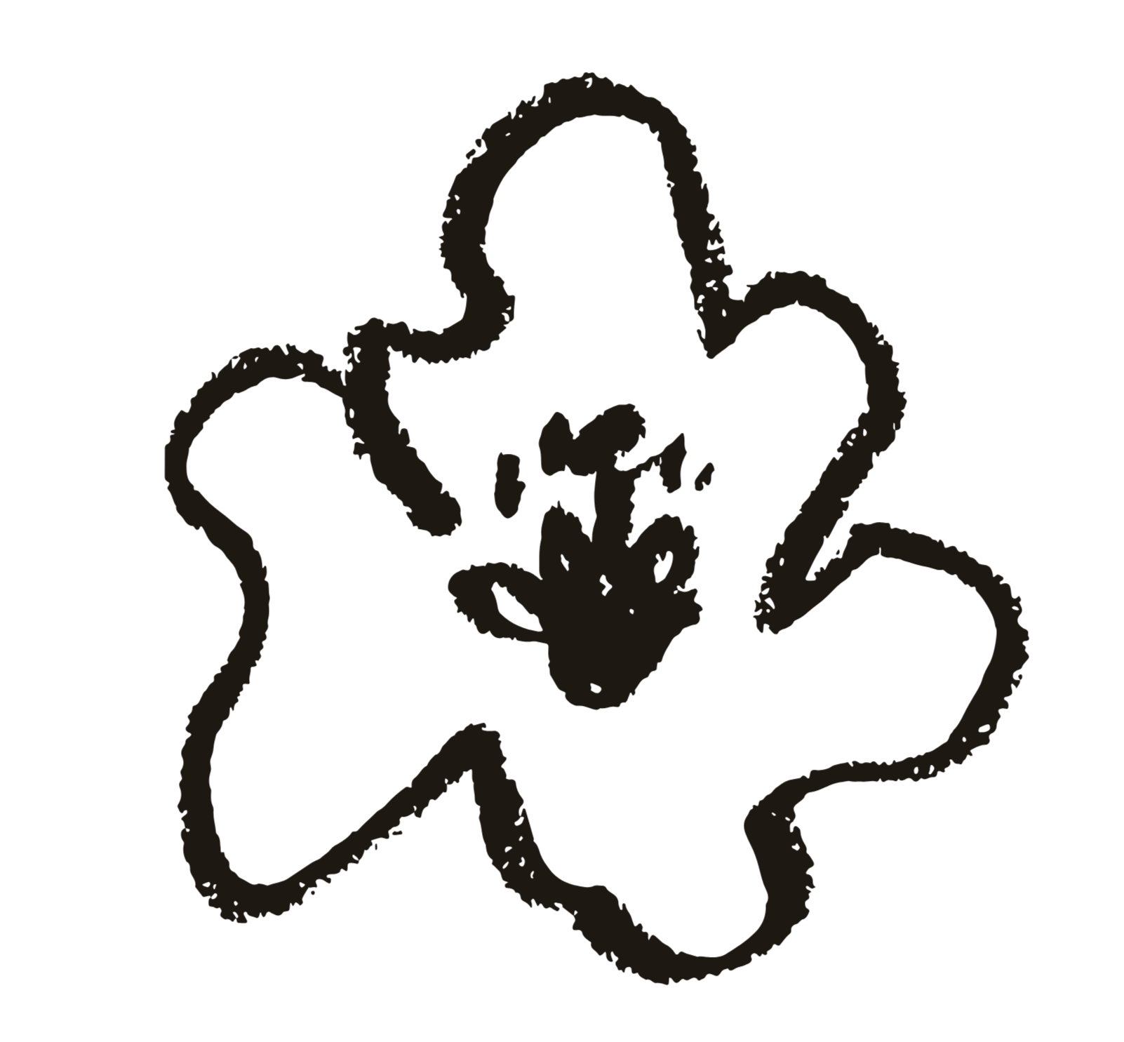 A black art nouveau style decorative design with swirling lines and a floral element, resembling a stylized flower or ornate pattern.