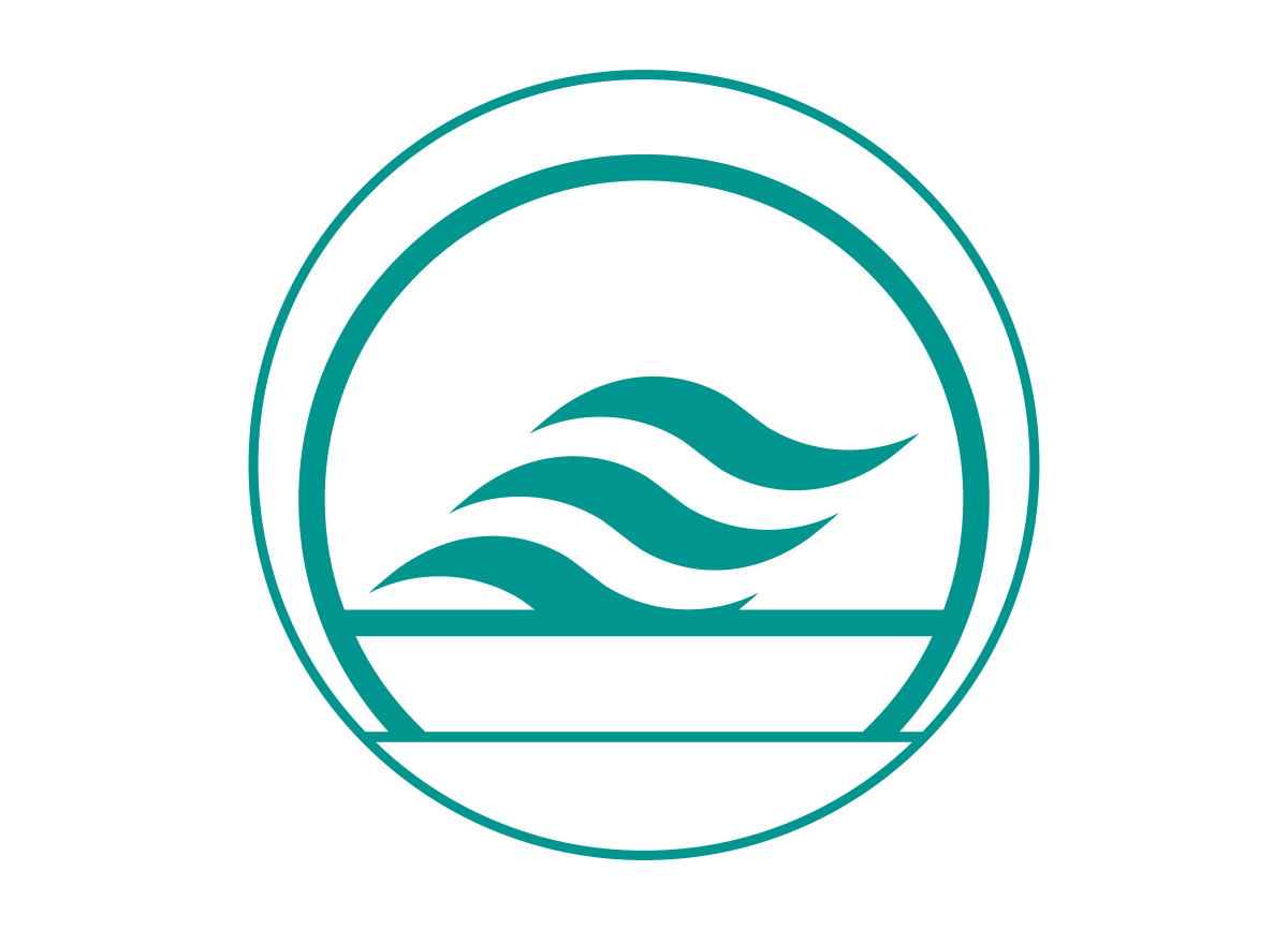 Logo with stylized wave lines inside a circle, likely representing water or environment.