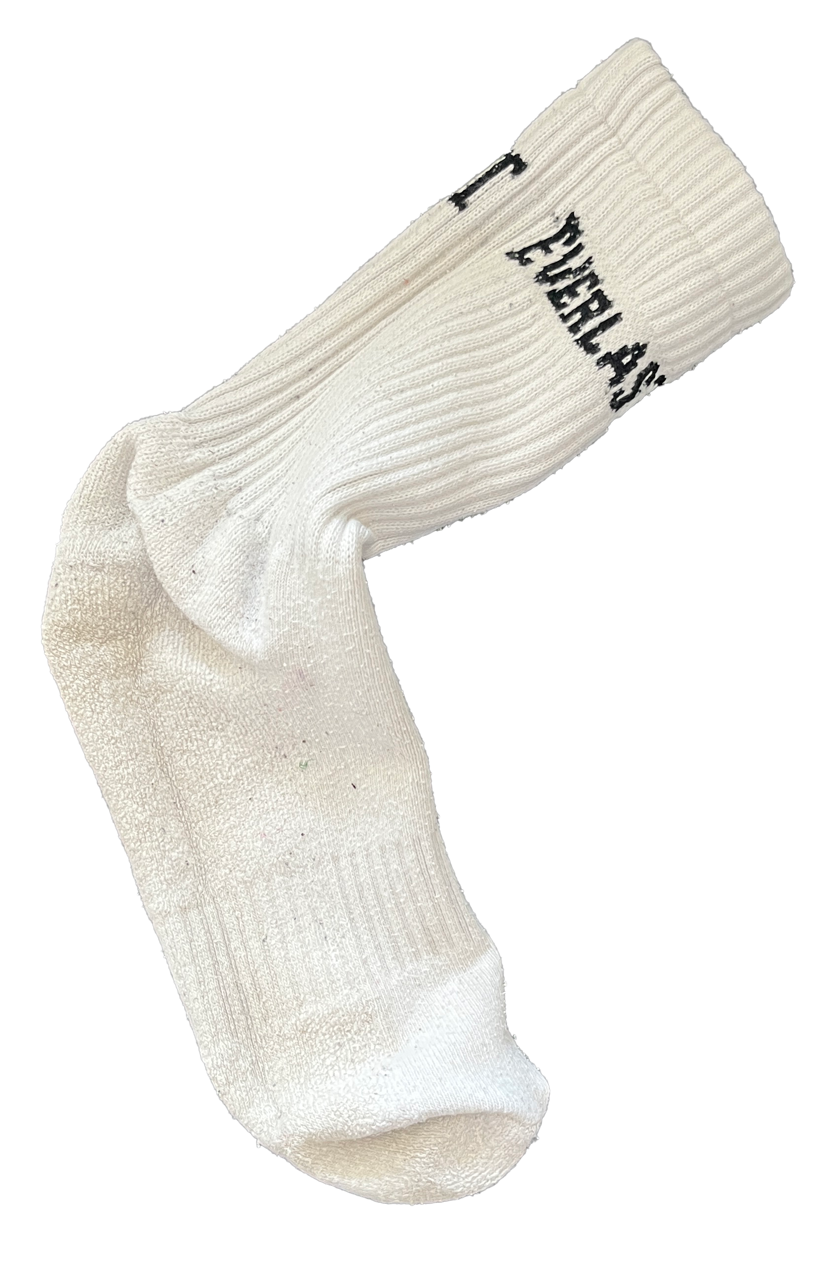 A white crew sock with black text 'BURBERRY' embroidered near the top, displayed against a black background.
