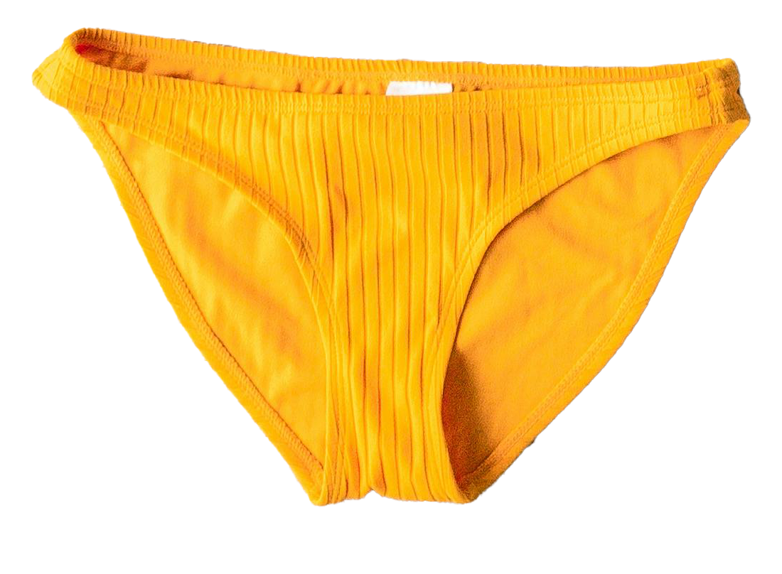 A pair of yellow underwear with a ribbed design.