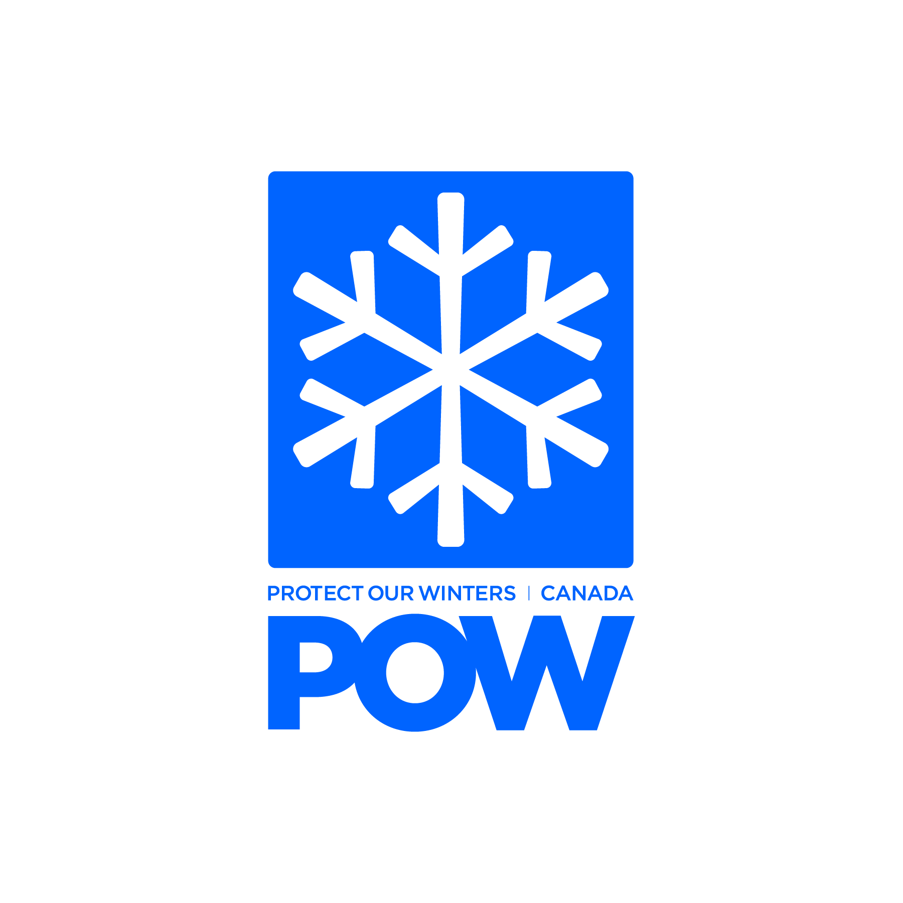 Blue sign with a white snowflake symbol and text that reads "PROTECT OUR WINTERS | CANADA" and "DRY POWER" in large letters, encouraging winter weather conservation.