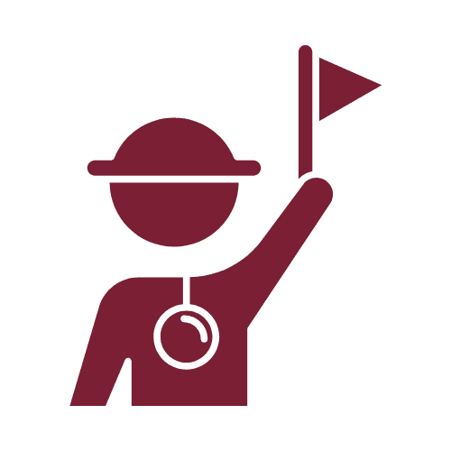 Icon of a person wearing a hat and a watch, holding a flag. for Tailored Guidance & Personal Statement Support