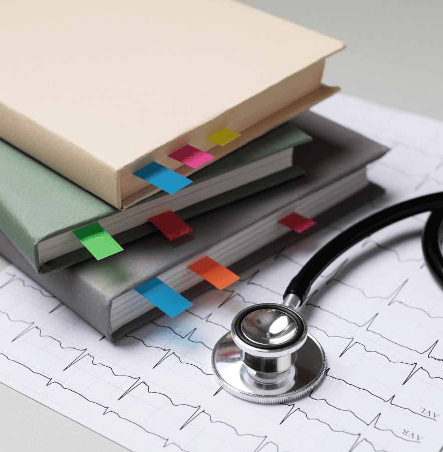 Stack of medical notebooks with colorful tabs, a stethoscope, and an EKG printout.
Medicine Is Its Own Admissions System
Why applying for Medicine in the UK is different from every other subject — and why many strong students are unaware.