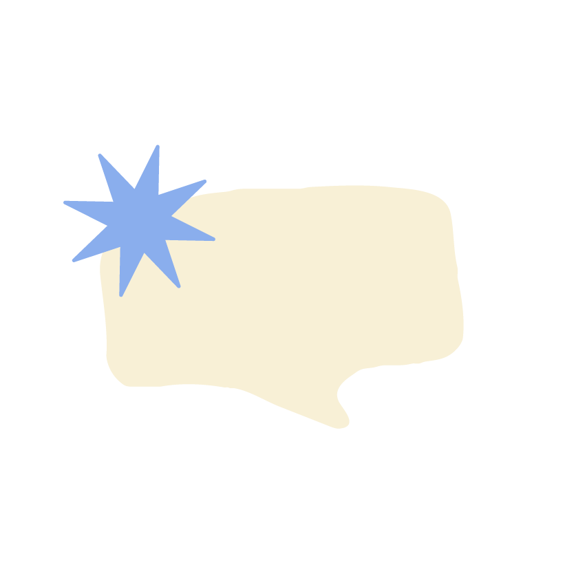Comic speech bubble with a blue starburst shape pointing towards it