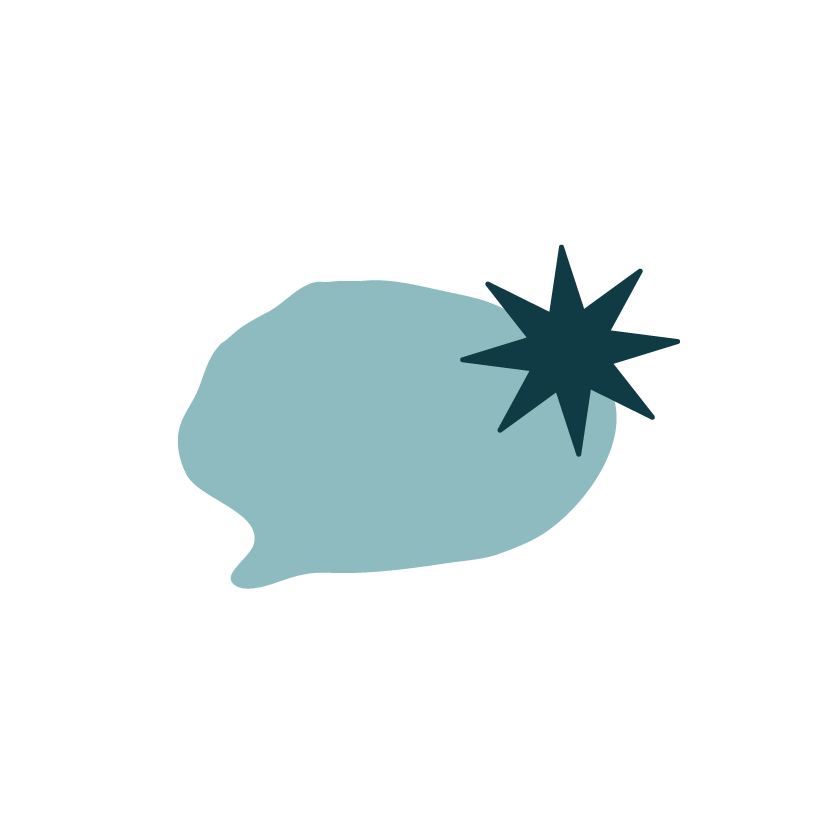 An outline of a speech bubble with a starburst shape overlapping its top right edge.