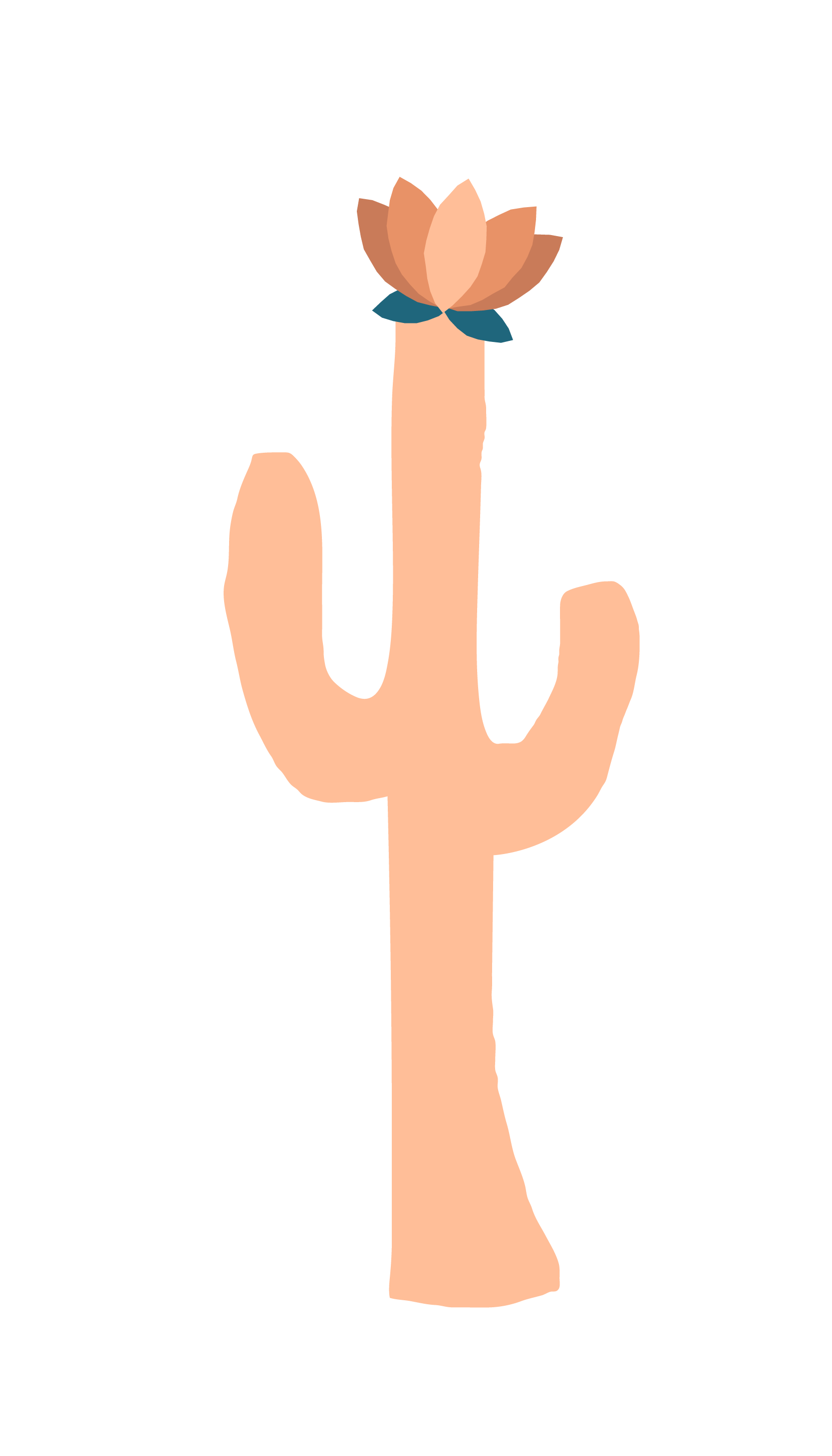 A creamsicle-colored cactus with a lotus flower on its center stem.