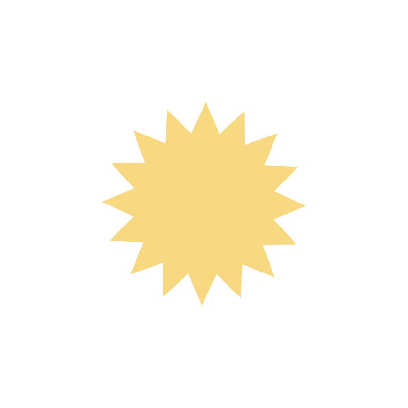 A yellow starburst shape on a white background.