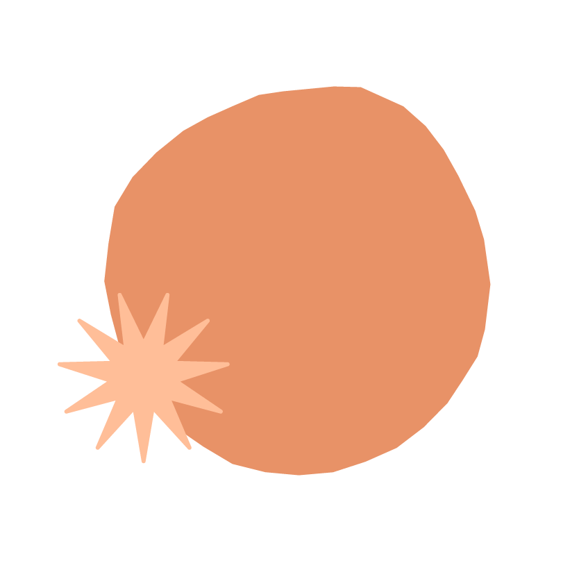 Illustration of a brownish-orange circle with a light peach-colored starburst shape next to it.