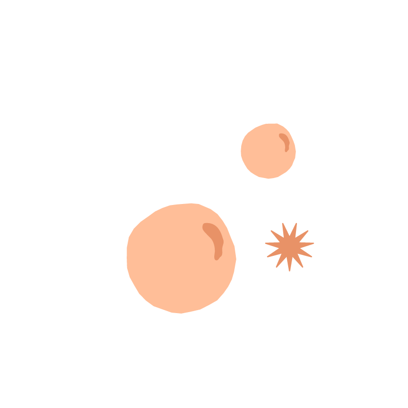 Illustration of two peach-colored circles, one larger and one smaller, with a star-shaped object near the smaller circle.