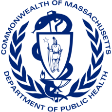Seal of the Massachusetts Department of Public Health featuring a caduceus symbol and laurel wreath.