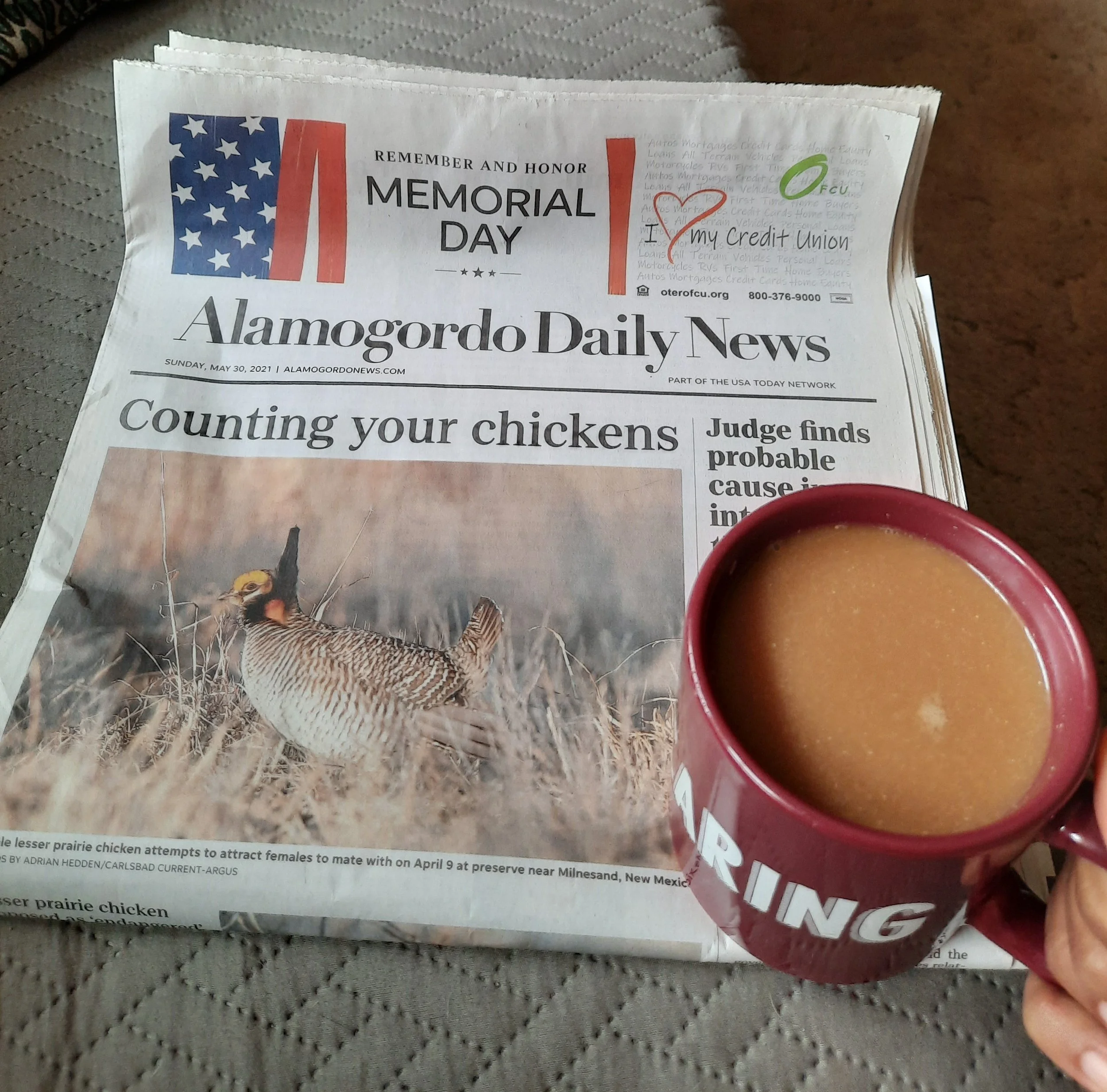 Photo taken by Dawn Hunter of the front page of the Alamogordo Daily News in May 2021.