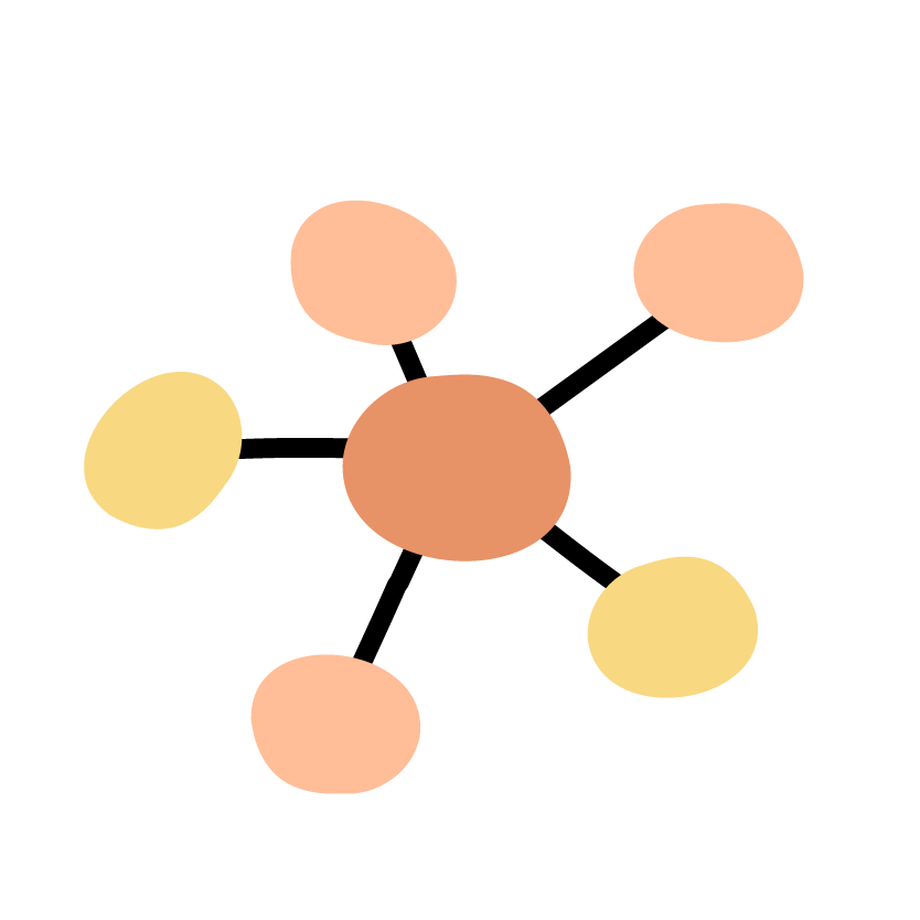 Drawing of six balls in various pastel colors arranged randomly on a black background.