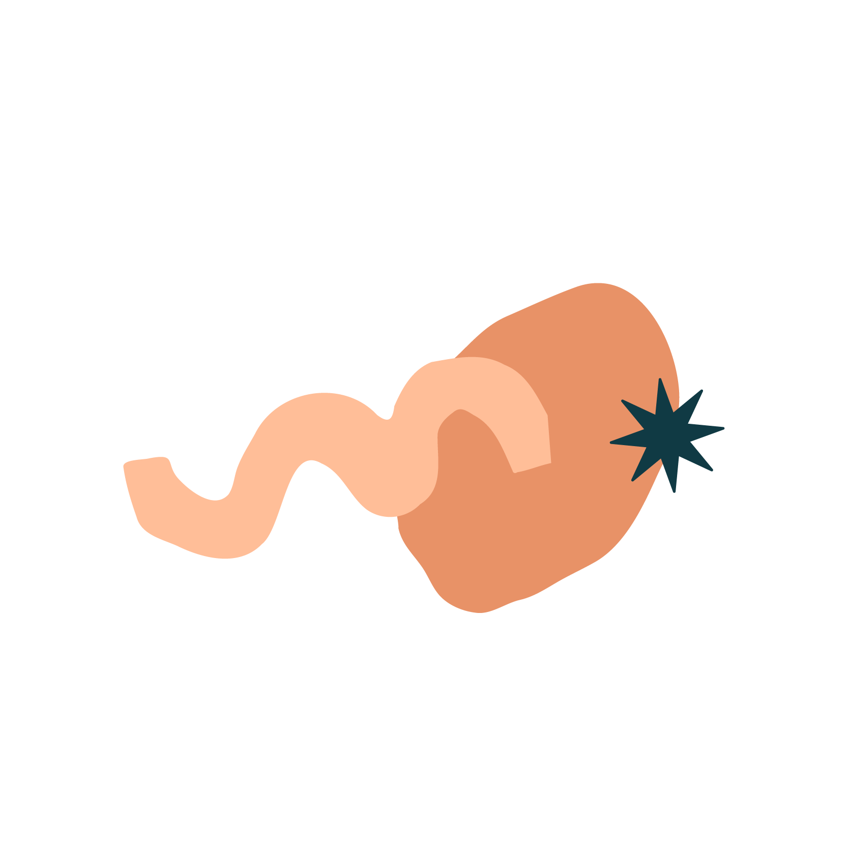 Illustration of a baked sweet potato with steam rising from it and a star-shaped decoration on the side.