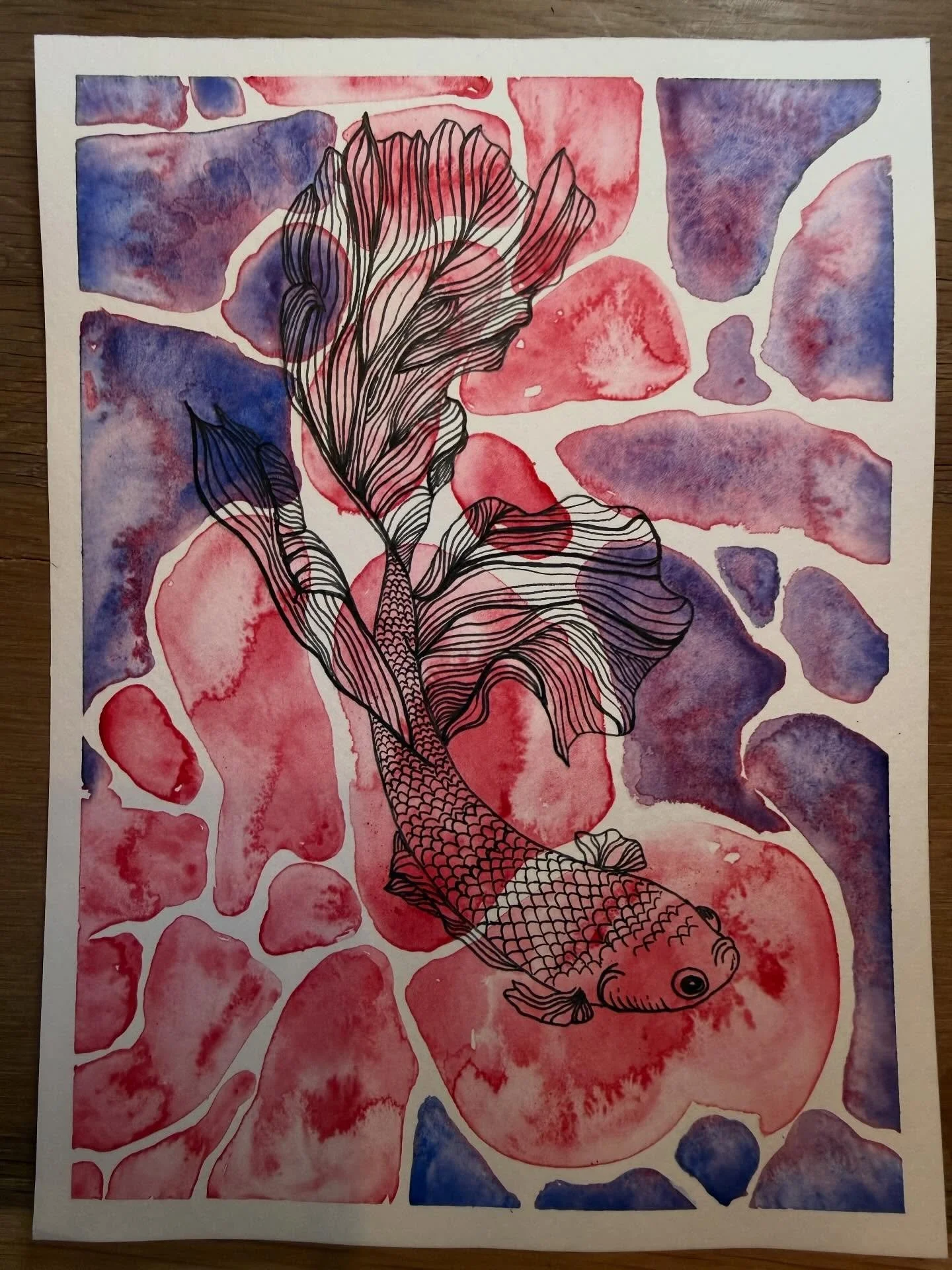 Mixed media beta fish. 
#watercolor #inkonpaper #austinartist #arrowceramicsatx