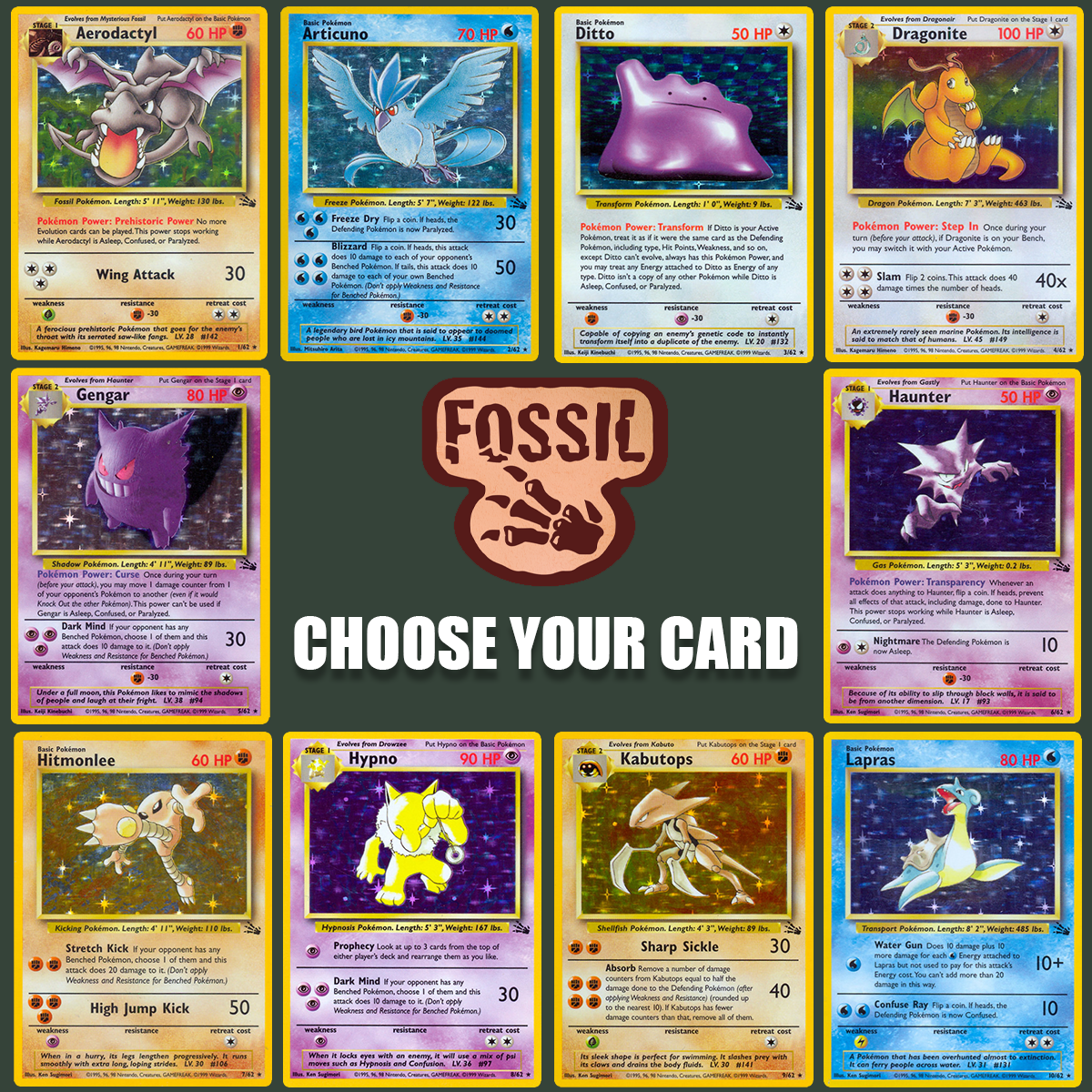 1999 Pokemon Fossil Set Choose Your Card