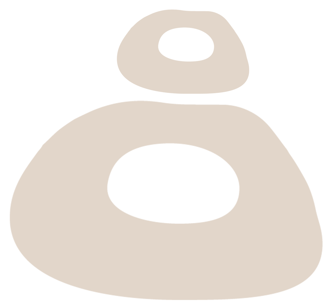Illustration of a person with a circular head and rounded body, featuring black oval eyes and a beige face and body.