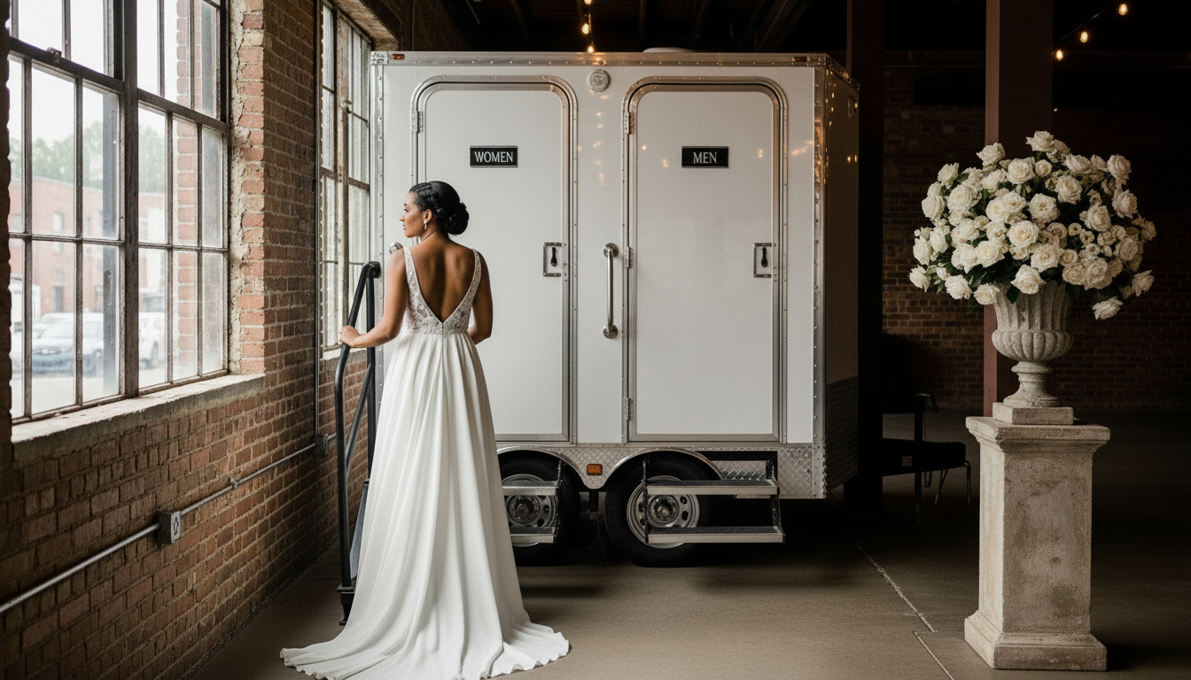 Restroom trailer rental for outdoor wedding in Huntsville Alabama