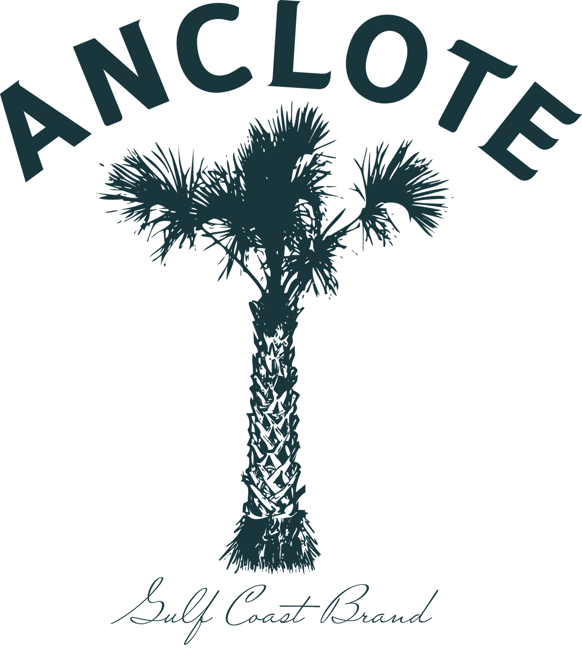 A logo featuring a stylized palm tree with the brand name 'Ancrote' curved above it, and the phrase 'Gulf Coast Brand' written below in cursive.