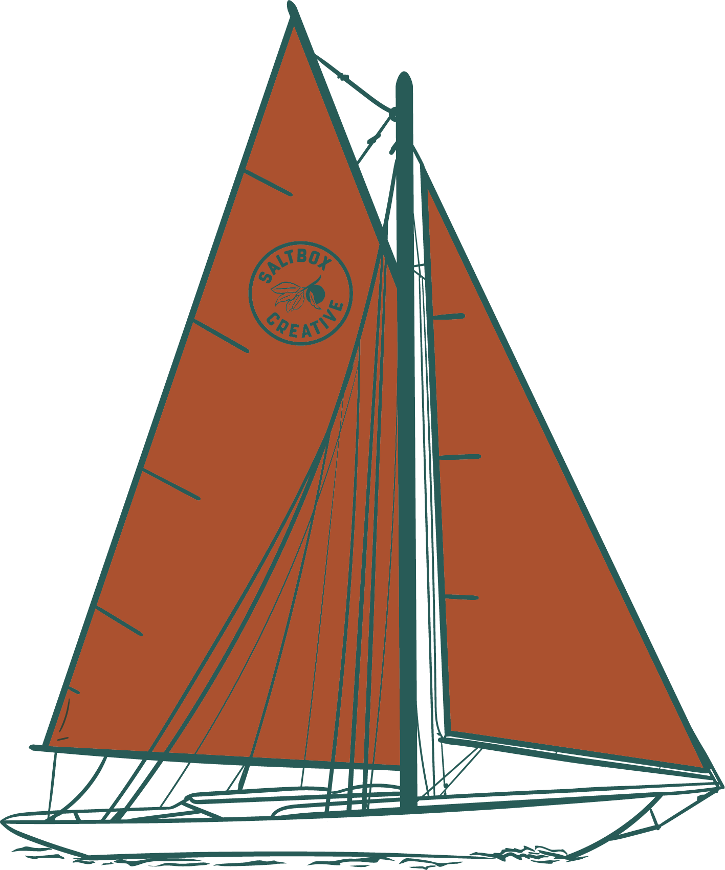 Custom illustrated branding for saltbox creative featuring a red sailboat