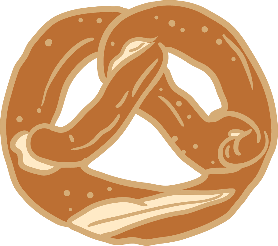 Illustration of a soft pretzel with coarse salt on top.