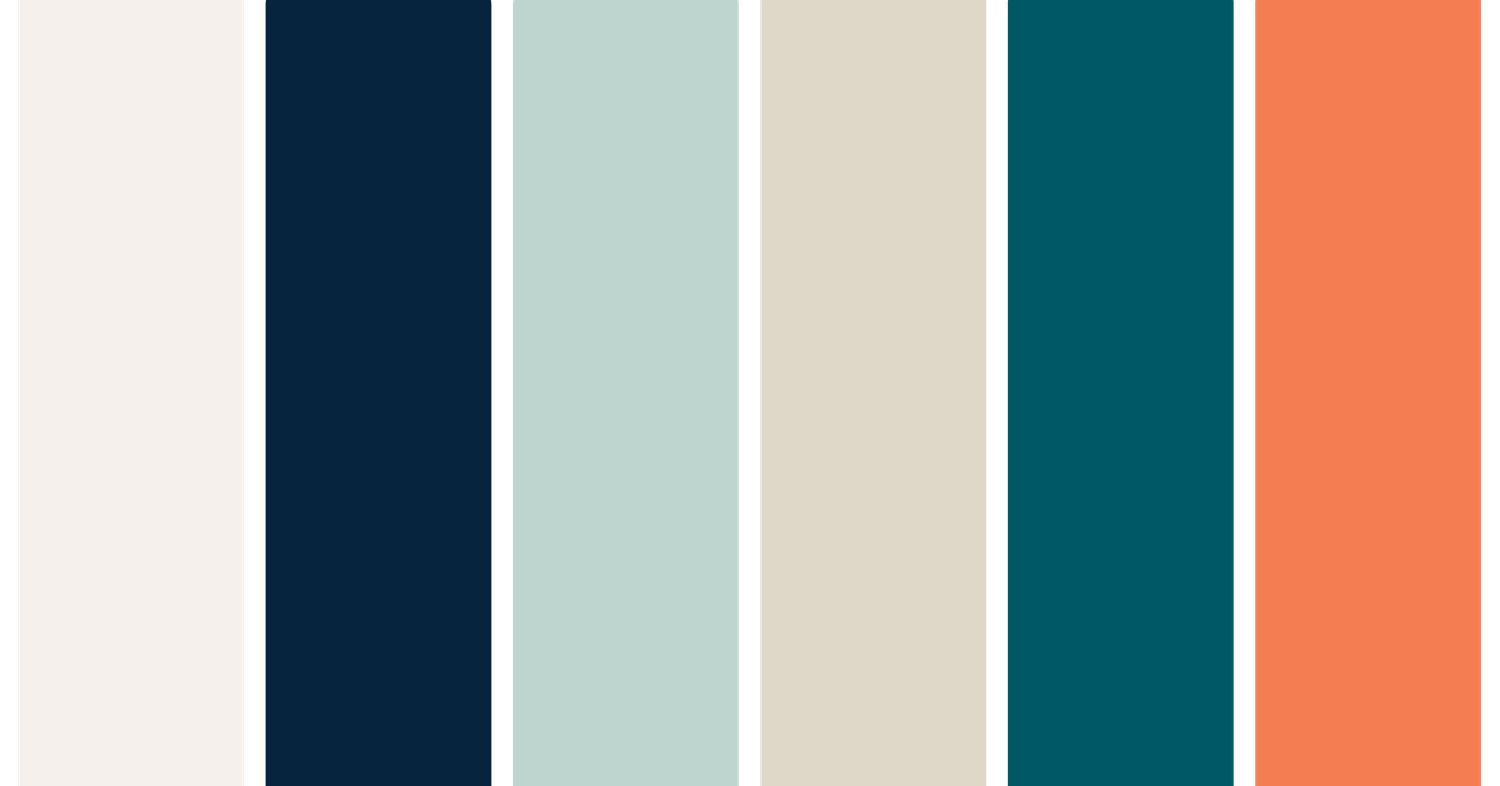 Close-up of vertically stacked paint color strips in various shades, including white, navy blue, light mint, beige, teal, and coral.