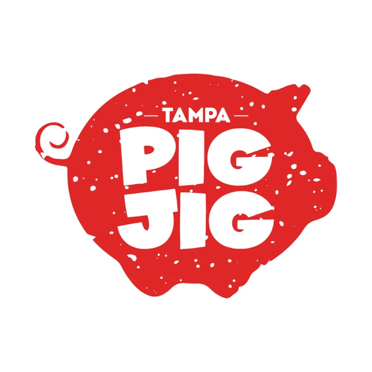 Red pig-shaped logo with white text reading "Tampa Pig Jig" in the center.