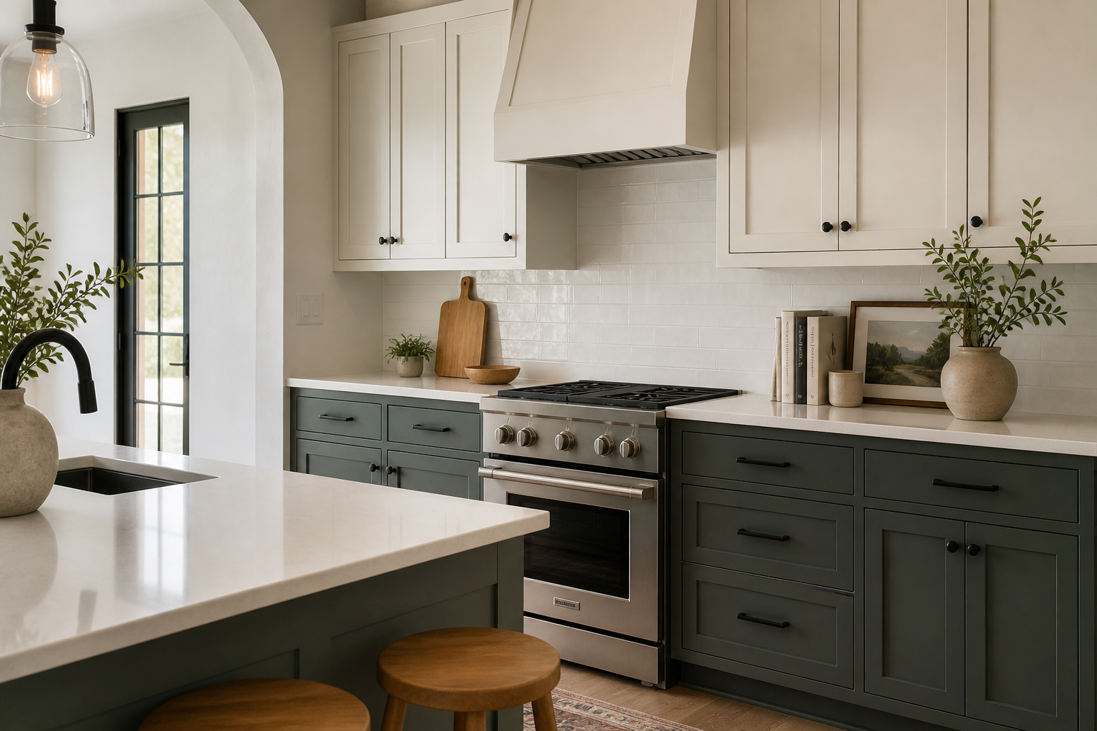 Painted kitchen cabinets with smooth finish, updated color, and modern interior design