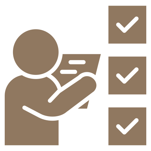 A simplified illustration of a person marking checkboxes on a checklist.