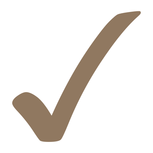 Brown check mark icon.
