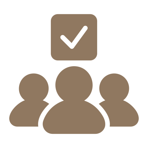 Icon of three people with a checkmark above them, representing approval or agreement.