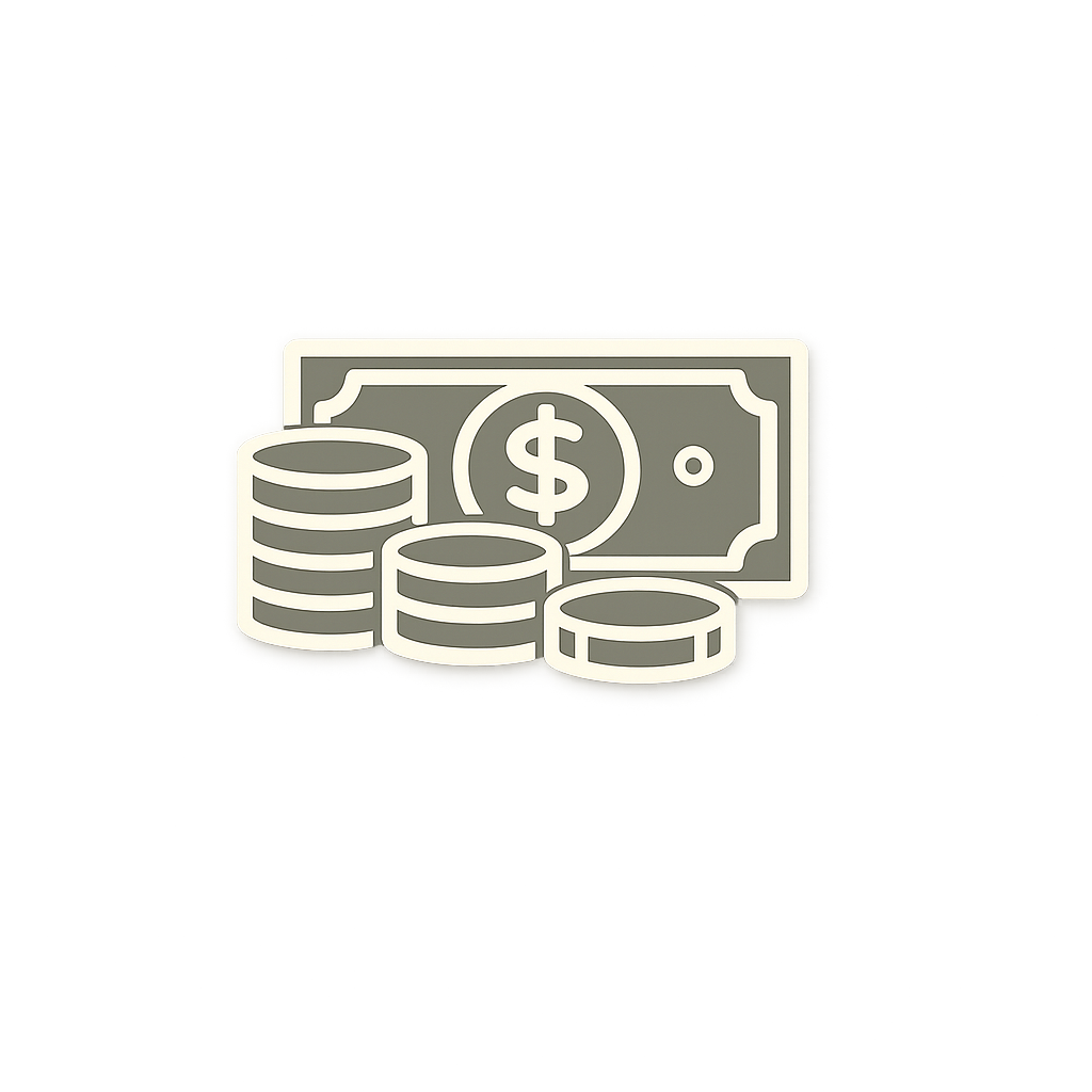 llustrated icon of a dollar bill and coins