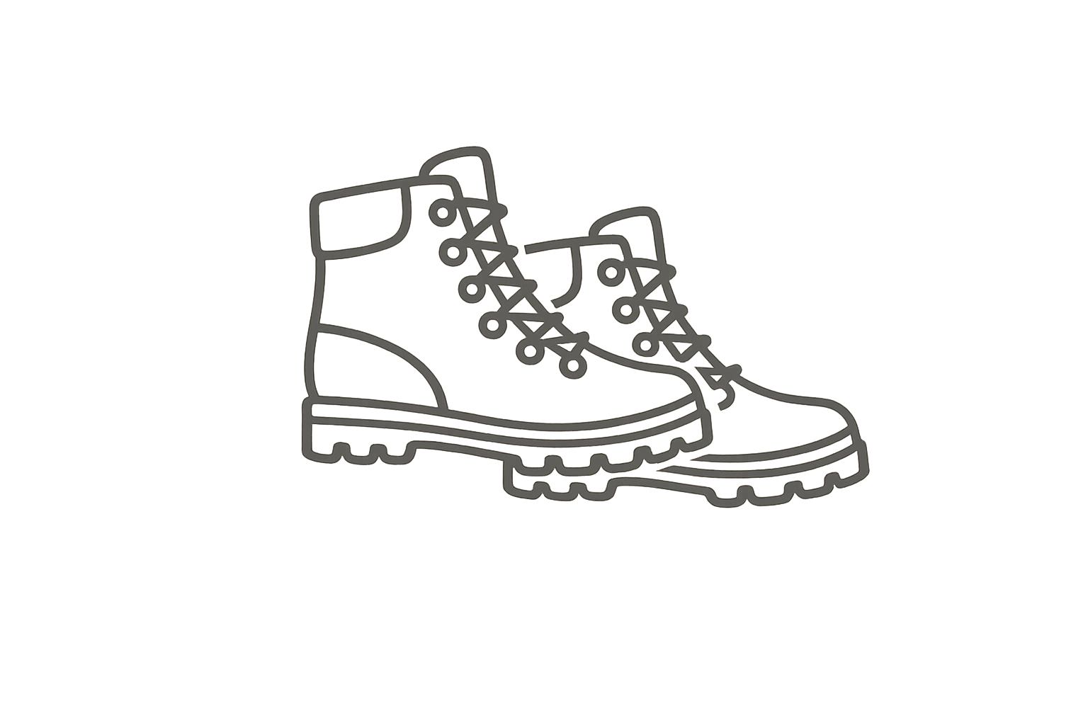 Outline drawing of a hiking boot with laces.