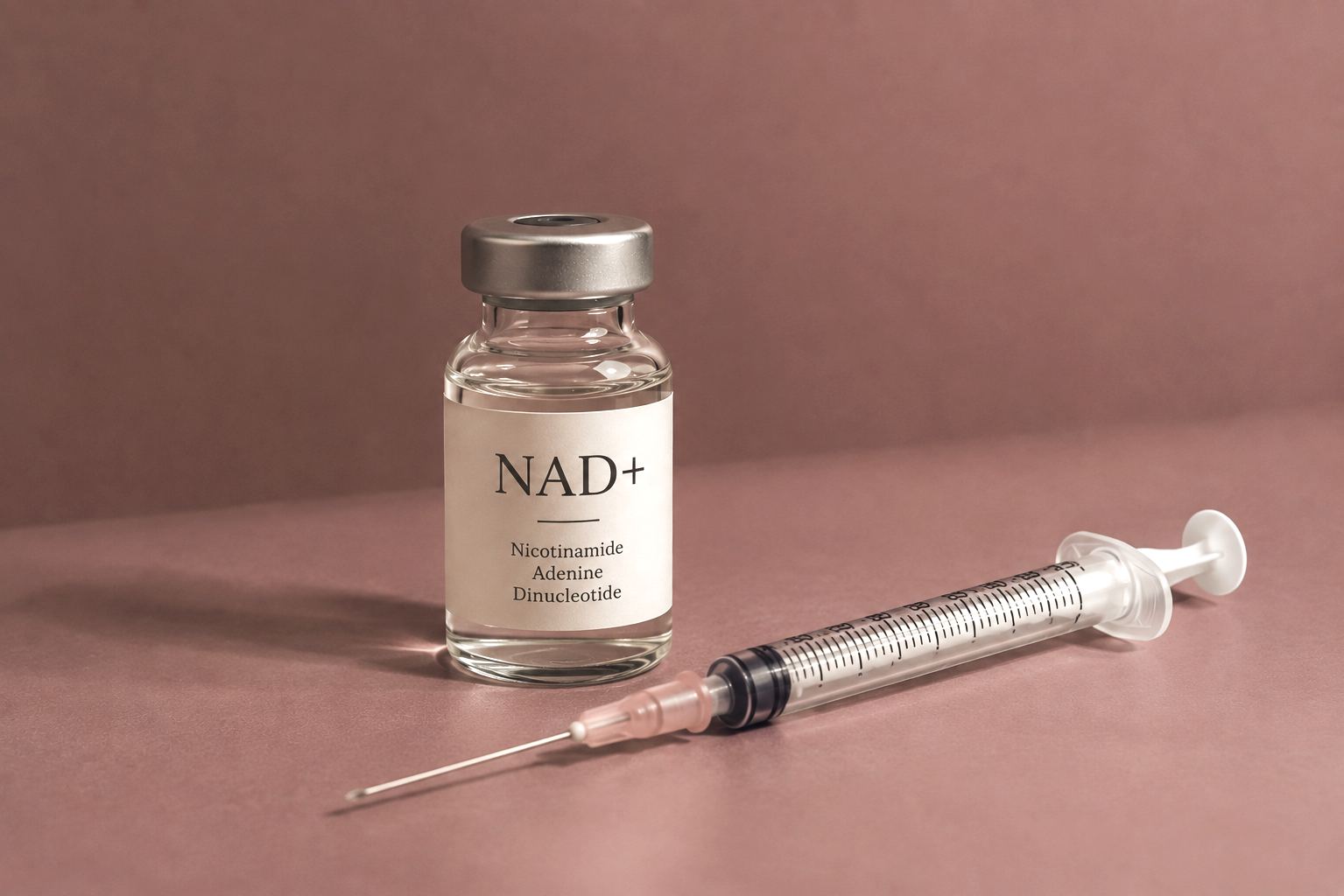 NAD+ Injection bottle and needle