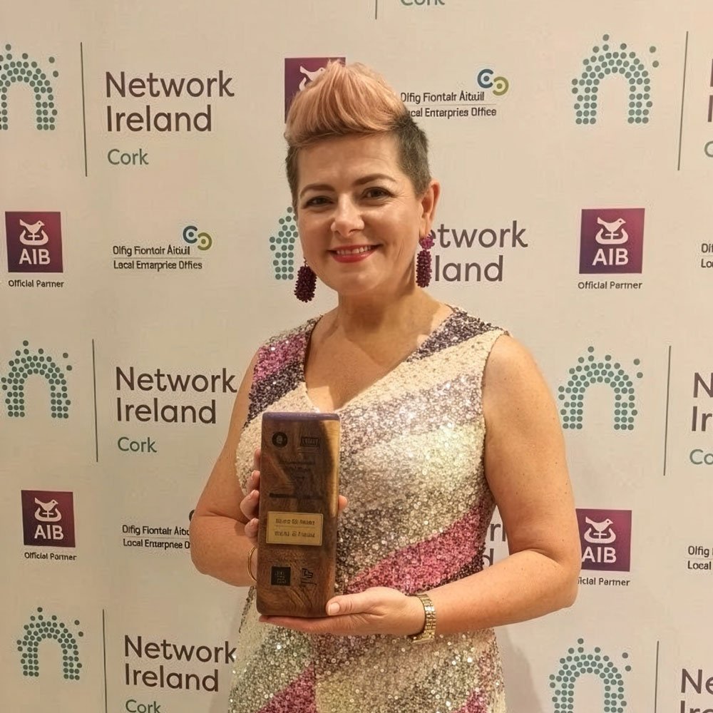 Ciara Crossan, Networker of the Year winner, holding her award at Network Ireland Cork’s Businesswoman of the Year Awards 2026.