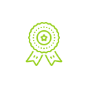 Green award ribbon with rosette and hanging tails