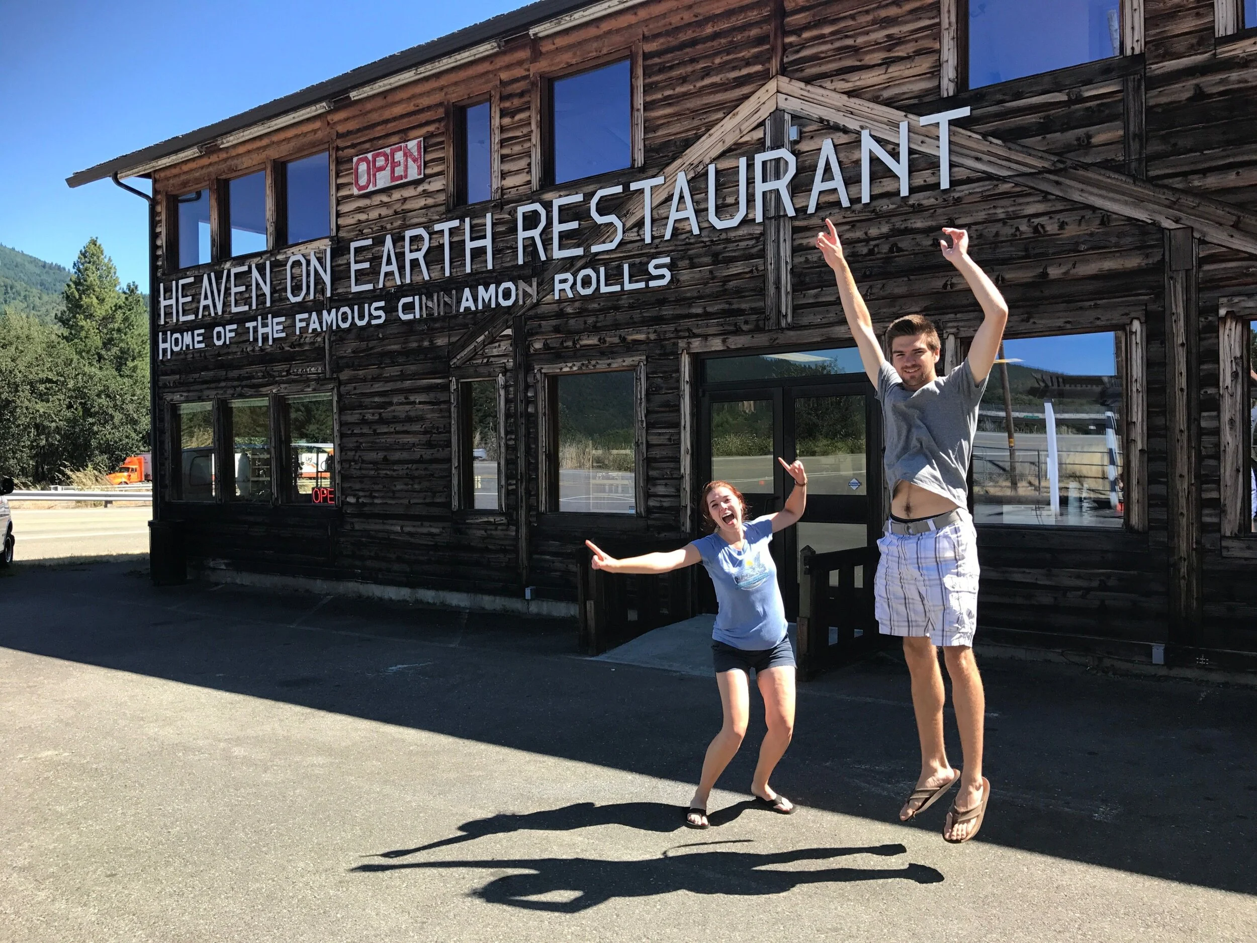 Jack and Jessie at the “Heaven on Earth” Restaurant in Azalea, OR where the cinnamon rolls are as big as your head.
