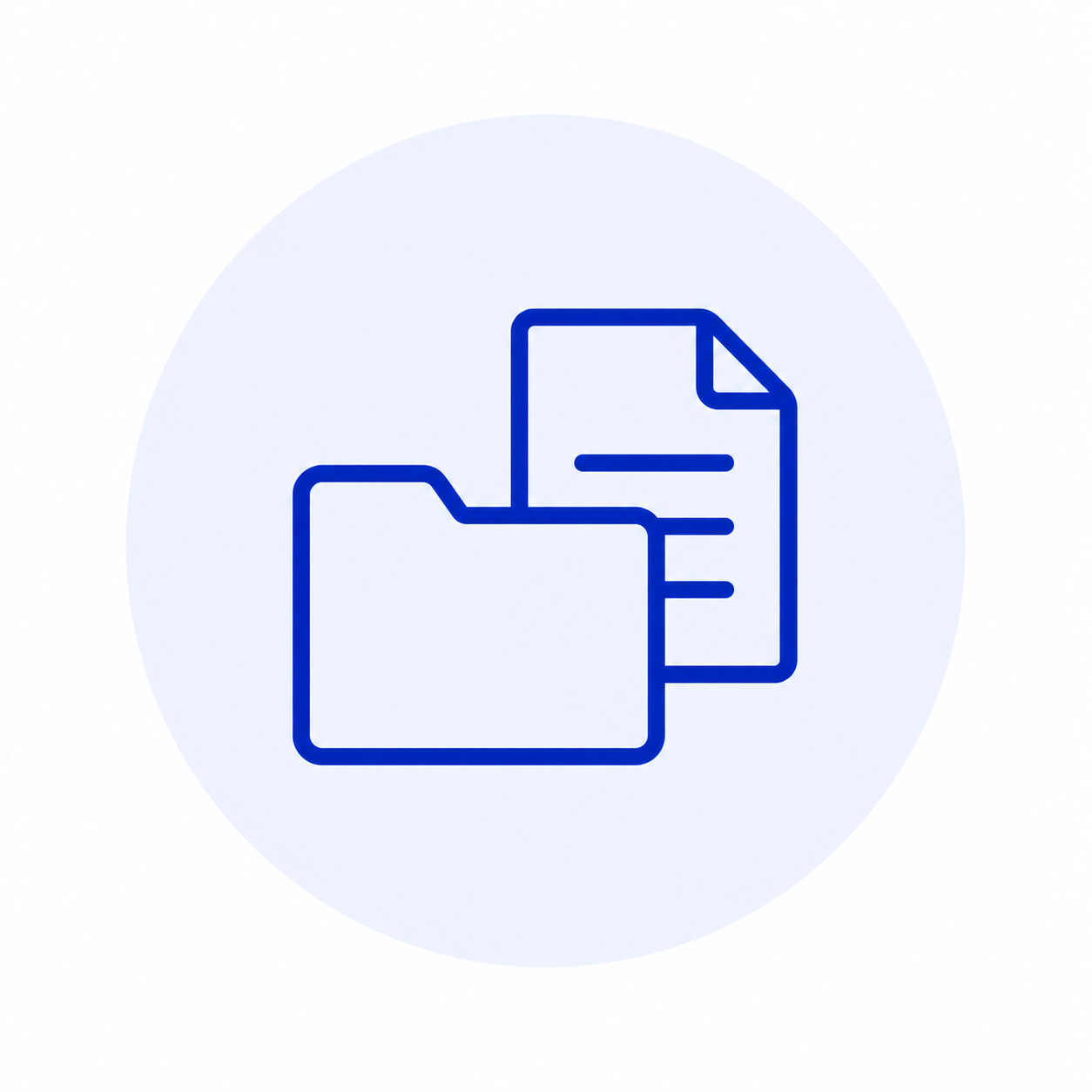 Een pictogram van een map en documenten.
