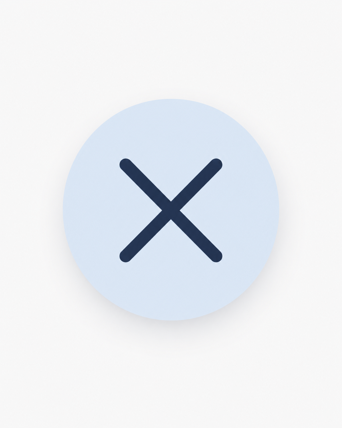 Een knop met een X-markering, lichtblauw met een donkerblauwe X.
